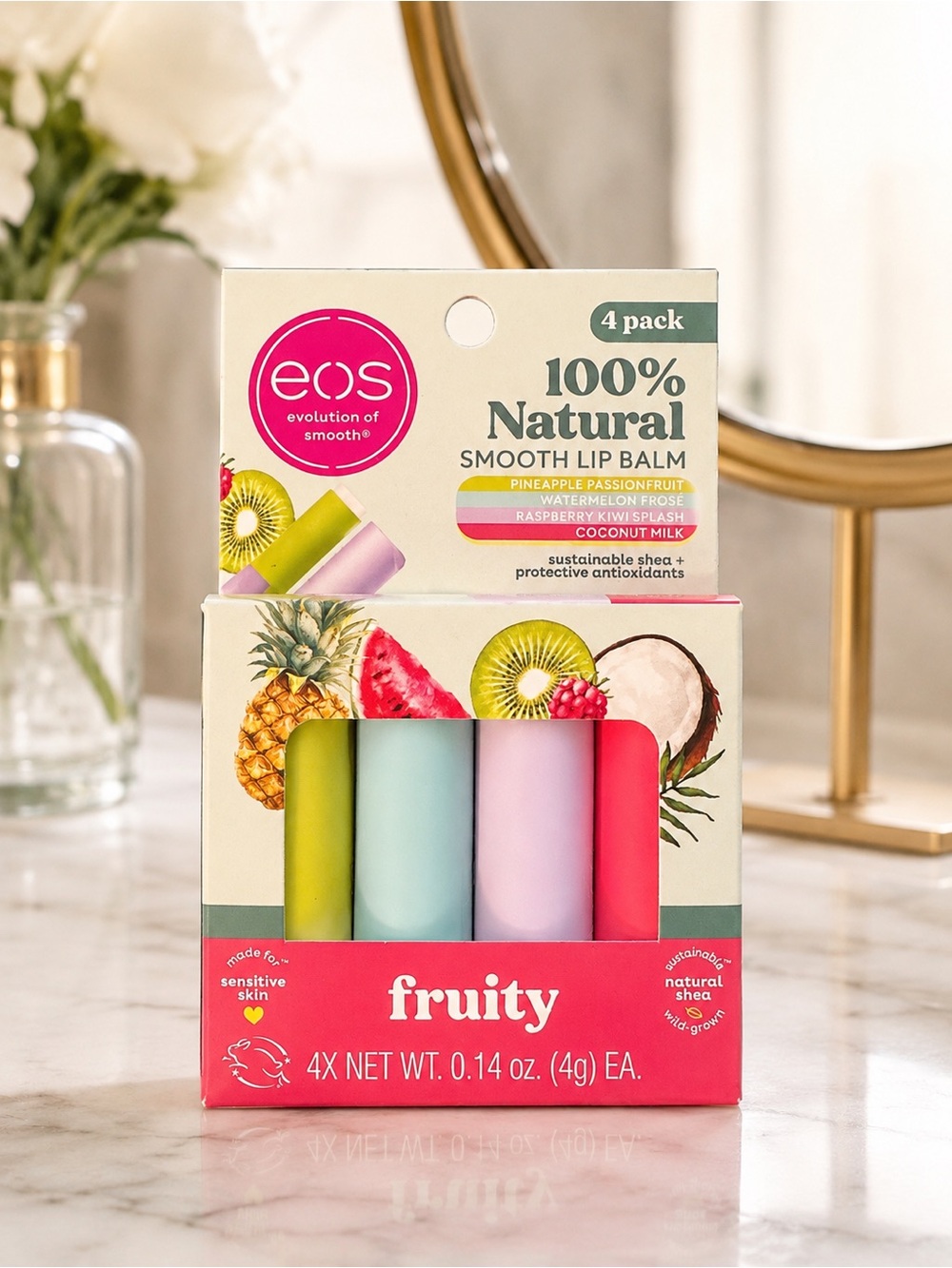 eos 100% Natural Fruity Smooth Lip Balm 4-Pack NEW